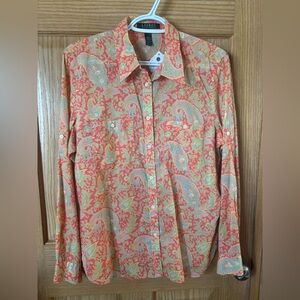 22. Lauren Ralph Lauren Cotton Paisly Button Down 22.5” PTP
